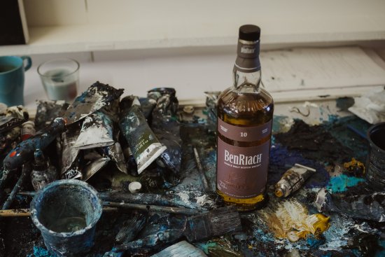A bottle of BenRiach 10 in Ellis O'Connor's art studio.