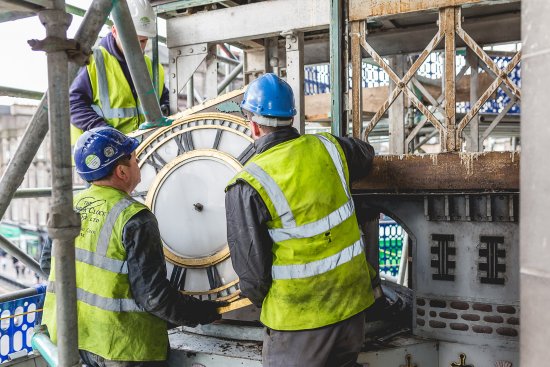 Restoration Of Binns Clock At Johnnie Walker Visitor Experience Princes Street Edinburgh.