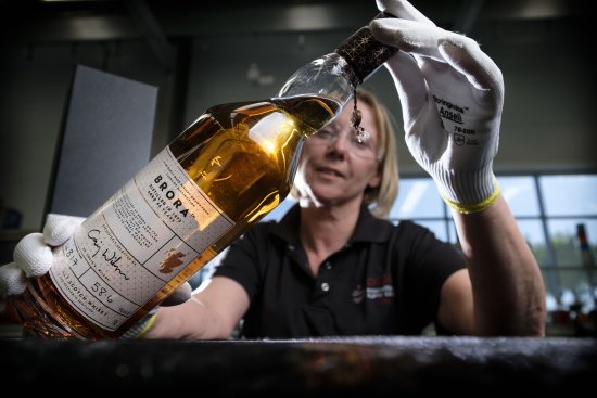 Donna Methven, Production Team Leader at Diageo’s Global Supply Centre in Leven, holding the bottle of Brora 1972 after labelling. Donna Methven, Production Team Leader at Diageo’s Global Supply Centre in Leven, holding the bottle of Brora 1972 after labelling.