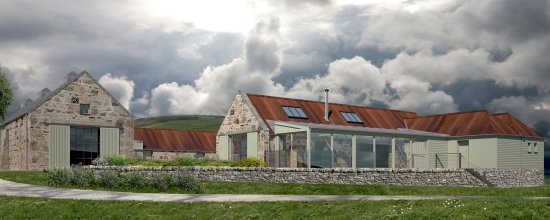 Artists� impression of the Cabrach distillery and heritage centre showing the distillery to the left. Image: Annie Kenyon Architects Ltd