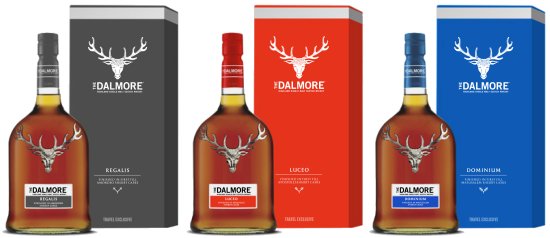 The Dalmore Regalis, Luceo and Dominium travel retail exclusive whiskies.