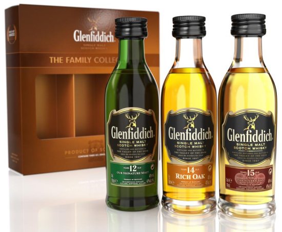 The Glefiddich The Family Collection 5cl miniature gift pack.