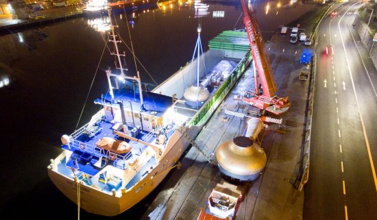 Three new Midleton Distillery copper pot stills made by Forsyth�s of Scotland arrive in Ireland by ship.