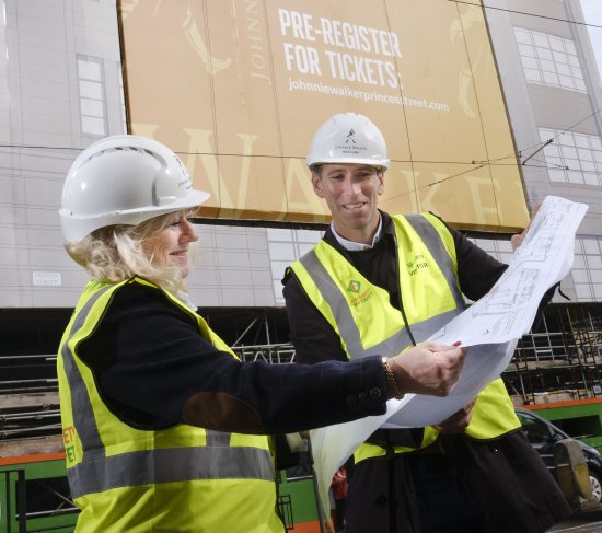 Barbara Smith Managing Director of Johnnie Walker Princes Street and Ewan Andrew Diageo President of Global Supply Procurement survey plans Barbara Smith Managing Director of Johnnie Walker Princes Street and Ewan Andrew Diageo President of Global Supply Procurement survey plans