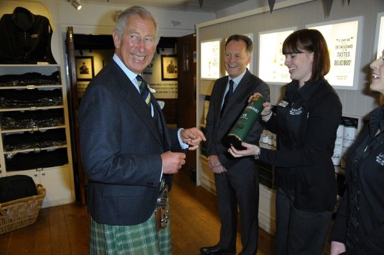 His Royal Highness The Prince Charles, Duke of Rothesay receives a bottle of the Laphroaig 15 year old 200th Anniversary Edition.