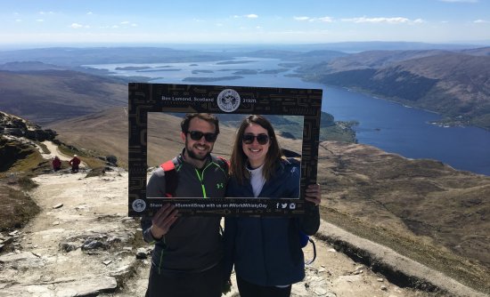 Dram of Loch Lomond whisky for hill walkers at Ben Lomond on World Whisky Day. Dram of Loch Lomond whisky for hill walkers at Ben Lomond on World Whisky Day.