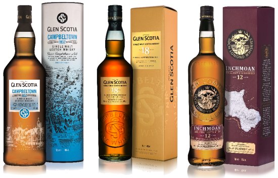 Glen Scotia Campbeltown 1832, Glen Scotia 18 Year Old and Loch Lomond Inchmoan 12 Year Old World Whiskies Award winners 2018.