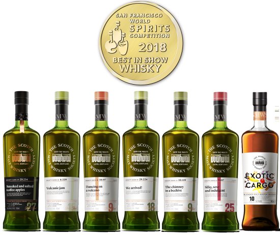 The Scotch Malt Whisky Society San Francisco World Spirits Competition 2018 gold medal winning whiskies.